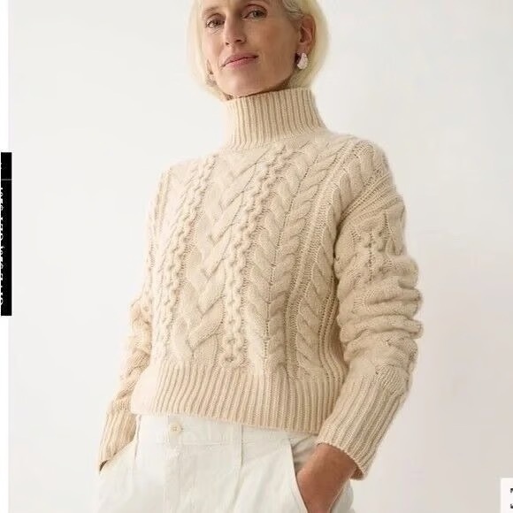 J Crew Cropped Cable Mockneck Cashmere (Camel) - Rare and Perfect Condition! 🩷 - Picture 9 of 9